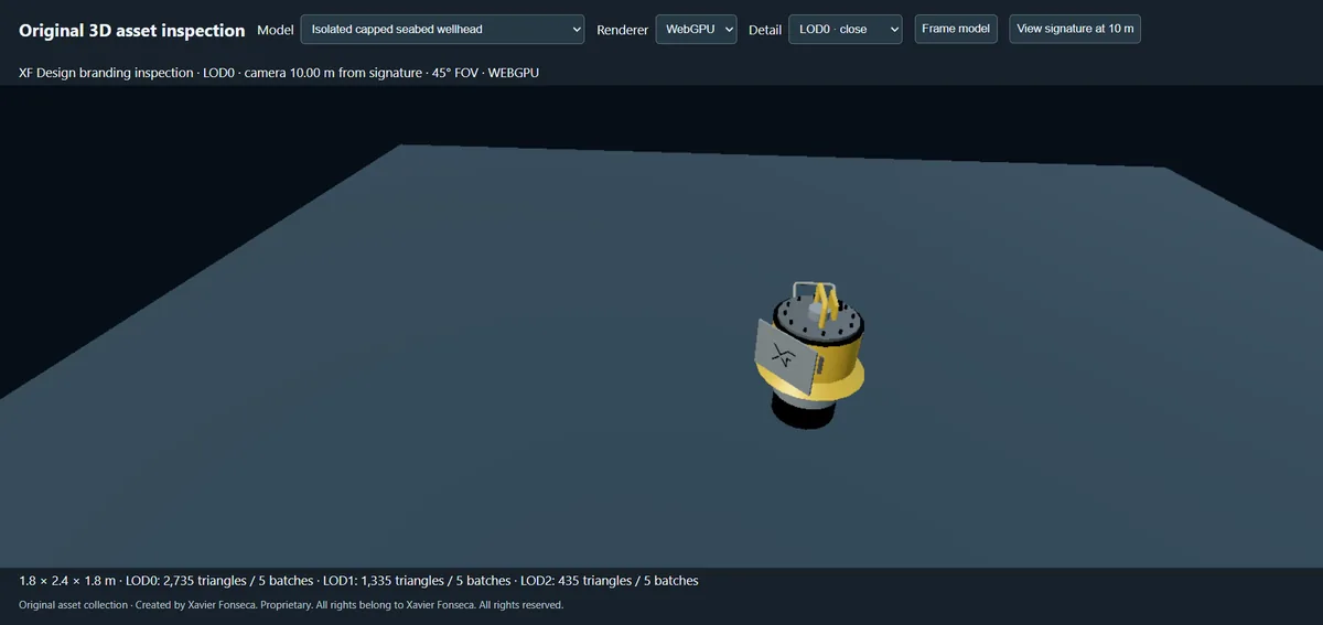 A yellow and white navigational buoy displayed in the 3D asset showroom.