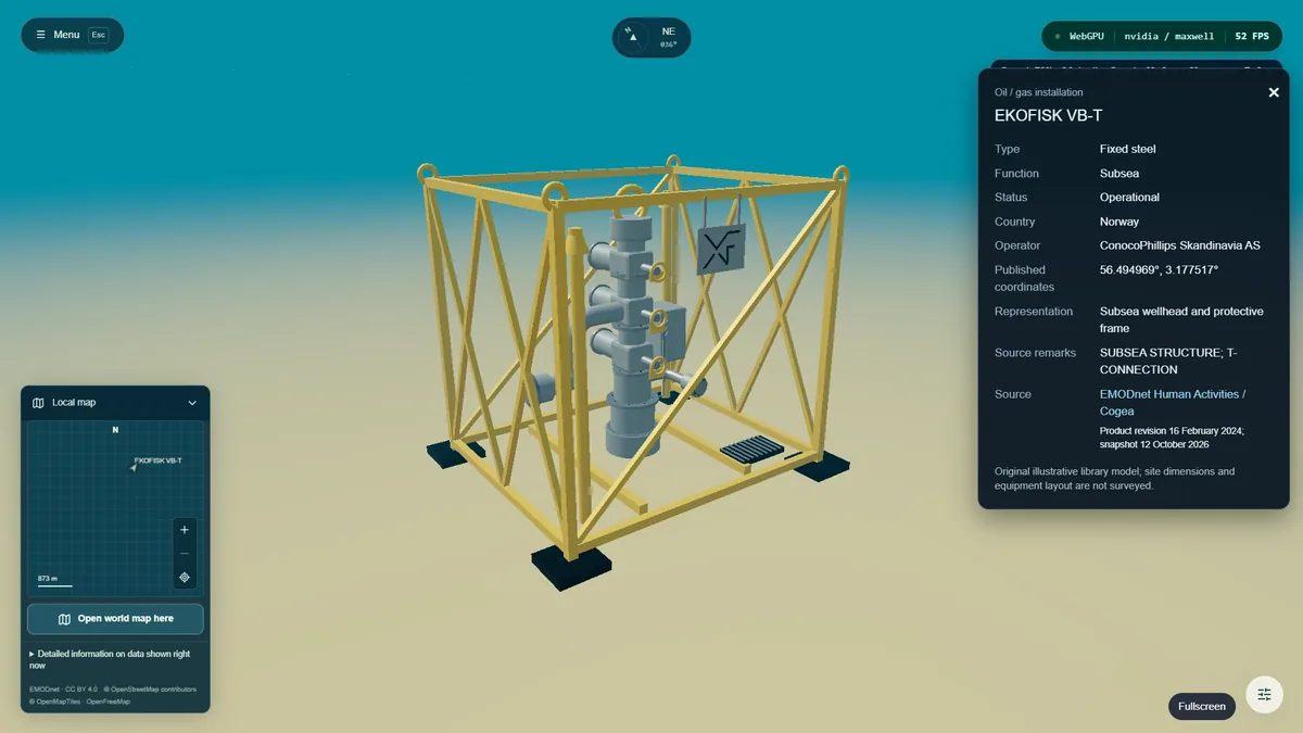 A steel jacket offshore platform structure in the 3D asset showroom.