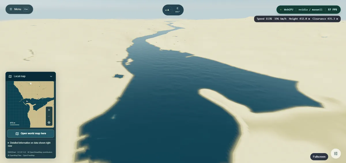 Aerial 3D view of the Douro river mouth near Porto, rendered in the 3D Ocean & Earth Explorer.